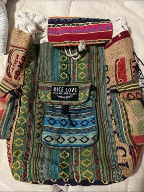 RICE LOVE Multicolor Woven Backpack - Boho Women's Bag